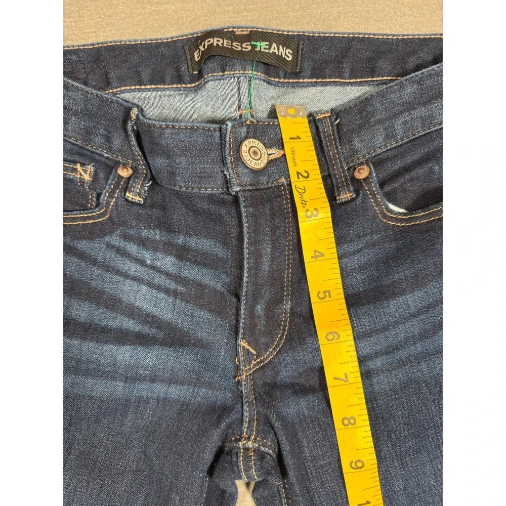 Express Stella Skinny Low Rise Jeans Dark Wash Denim Blue Womens Size 8L Long - Picture 2 of 8